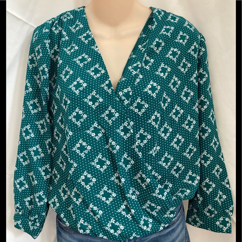 NWTs: Green & White Floral / Polka Dot Blouse